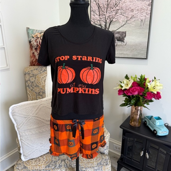 Black and Orange Halloween Pajama Set - Picture 1 of 6